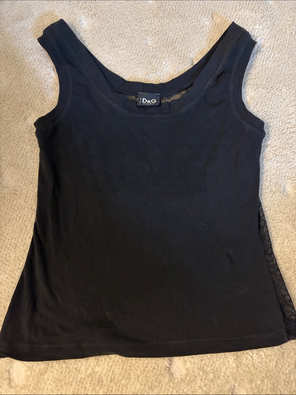 D&G Black Women's Scoop Neck Tank with Lace Side Panel